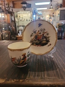 Antique KPM Berlin Cup & Saucer Birds Insects Gold 19th C. German Porcelain #B - Picture 1 of 10