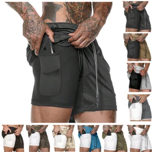 Hombres 2 en 1 Deportes Correr Fitness Pantalones Cortos Gimnasio Deportes Pantalones Entrenamiento Verano - Imagen 1 de 18