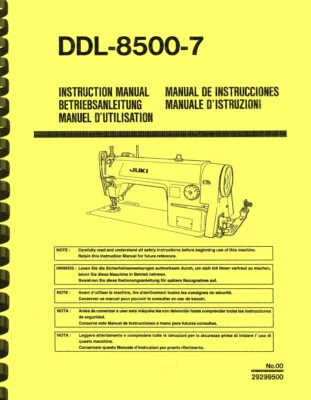 Juki DDL-8500-7 Sewing Machine OWNER'S INSTRUCTIONS MANUAL - Image 1 of 3