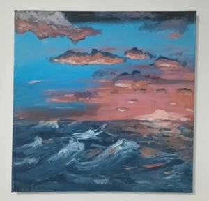 Sunset On A Rough Sea Acrylic Painting - Picture 1 of 8