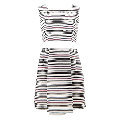 Vestido de tul talla L marfil multi textura a rayas con lazo trasero 100 % algodón Foto 1 de 4