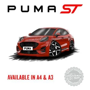 Puma ST Caricature Car Art Cartoon A4/A3 Fantastic Red Personalised Gift - Picture 1 of 16