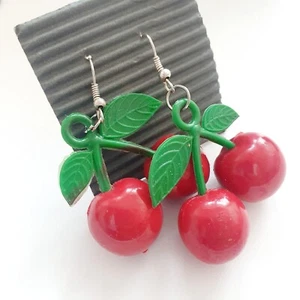 Grosse Kirschen CHERRY Früchte Ohrringe Ohrschmuck Modisch Ohrhänger Handmade - Bild 1 von 4