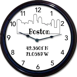 Boston Skyline Wall Clock Latitude Longitude silhouette new 10" - Picture 1 of 1
