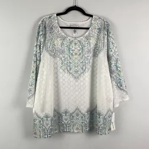 Alfred Dunner Embellished Floral Blouse Size 3X Pullover 3/4 Sleeves Lined - Picture 1 of 10