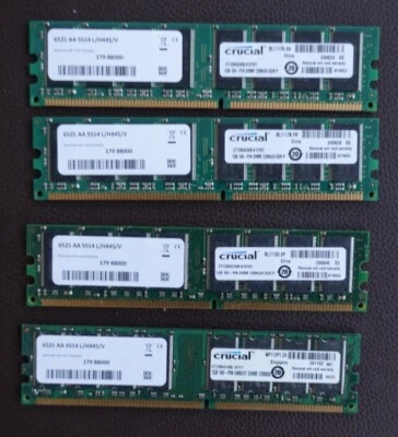 4GB (4 x 1 GB) Crucial PC-3200 (DDR-400) DIMM 400 MHz DDR SDRAM - Image 1 of 3