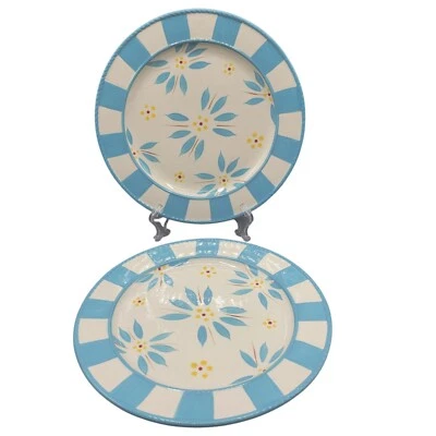 Temptations Old World Dinner Plates Set Of 2 Light Blue Yellow Floral 10.5" - Image 1 of 4