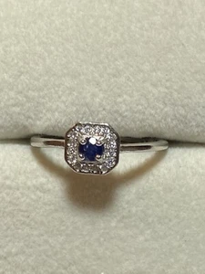Délicieuse bague en argent sterling 925 saphir bleu naturel et diamants zircone - Photo 1/11