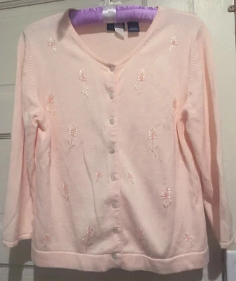 Suéter para mujer Hillard & Hanson rosa bordado flores cuentas M Foto 1 de 4
