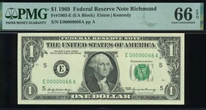 1969 $1 FRN E00000066A P.M.G #66EPQ - Picture 1 of 3