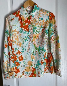 1970's Vera Neumann Floral Print Long Sleeve Button Down Blouse - Medium - Picture 1 of 9