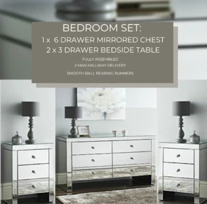 SET: NICHES Chest of Drawers Mirror 6 Storage Cabinet + 2x Bedside tables - Picture 1 of 6