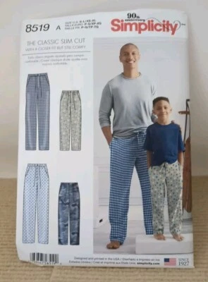 Mens & Boys Pajama Pants Pattern XS-XL/S-L Simplicity 8519 Uncut - Image 1 of 3