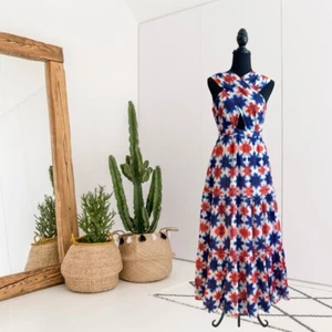 Banjanan Women’s S Harper Crossover Front Shibori Tie Dye Maxi Dress Blue Orange - Picture 1 of 15