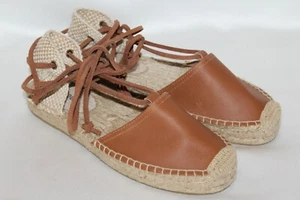 NEW! SOLUDOS Cognac Brown Leather Ankle Wrap Jute Espadrille Sz 7 - Picture 1 of 8