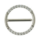 1,6mm Brustwarzen Piercing Clicker viele Kristalle Segment Ring Scharnier Gold