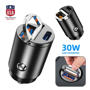 Mini Dual USB Type-C PD QC 2.0 3.0 Car Phone Charger Adapter 30W Fast Charging . - Picture 1 of 16