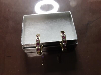 14k RUBY AND DIAMOND OMEGA BACK EARRINGS  - Image 1 of 4