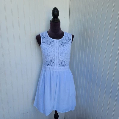 Vestido Fire Mujer Blanco Sin Mangas Encaje Superpuesto Ojales Algodón Forrado Talla M Foto 1 de 4