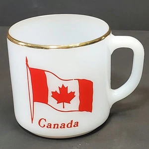 Canada Flag Milk Glass Souvenir Mug Federal 3" Vtg Gold Rim - Picture 1 of 8