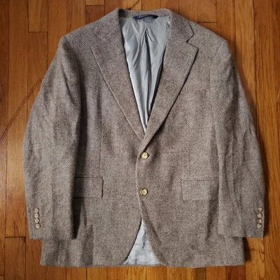 70s Vintage Polo Ralph Lauren Red Green & Blue Herringbone Tweed Blazer 44S - Image 1 of 4