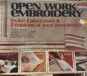 Open Work Embroidery Kit 258 Placemats & Napkins Vintage 1974 SEALED NEW - Picture 1 of 6