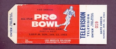 WEST VS EAST PRO-BOWL 1964 JOHNNY UNITAS MVP BOLETO DE FÚTBOL AMERICANO COMPLETO SIN USAR TV Foto 1 de 2