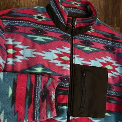 Forever 21 XL 男式阿兹特克羊毛拉链夹克印花 90 年代风格紫色 — 第 1/4 张图片