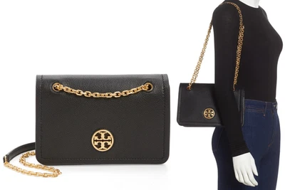 Bolsa de ombro Tory Burch Carson feminina conversível couro tiracolo preta - Imagem 1 de 4