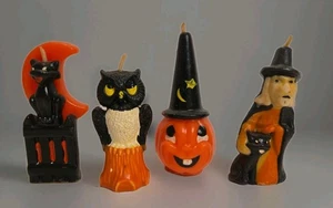 VTG Gurley Halloween Wax Candles Black Cat Owl Witch Pumpkin 1960's Unburned MCM - Picture 1 of 14