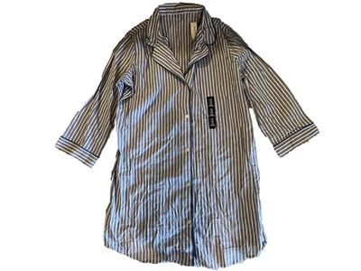Gap Body NWT Women M 100% Cotton Boyfriend Blue Menswear Stripe Sleep Shirt - Image 1 of 3