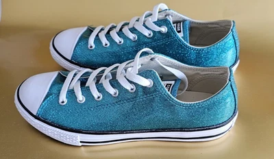 Converse All Star Ox Low Top Sneakers Shoes Turquoise Teal Glitter Sz 6Y Wmns 8 - Image 1 of 4