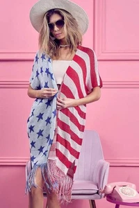 Cárdigan tejido con flecos tema bandera americana BiBi - Imagen 1 de 11
