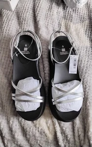 BNWT LADIES SILVER FOREVER COMFORT STRAPPY SANDALS SIZE UK 9 FROM NEXT - Picture 1 of 6