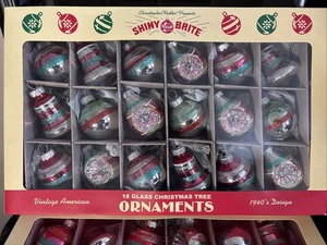 18 Christopher Radko SHINY BRITE Assorted Glass Striped Christmas Ornaments NIB - Picture 1 of 5
