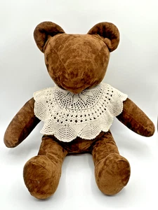 Vintage Handmade 20" Stuffed Velvet Flora Fabric Plush Brown Bear No Eyes Gift - Picture 1 of 7
