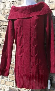 NWT Genuine AGB cranberry heavy guage long cowl neck sweater dress, size L - Picture 1 of 3