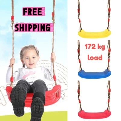 Plastic Garden Swing Kids Hanging Seat Toys with Height Adjustable Ropes Outdoor - Image 1 of 4