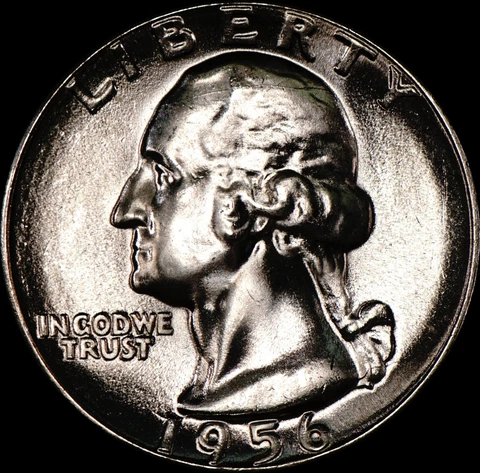 1956 Washington Quarter 90% Uncirculated, Die Crack on Head, As Shown 189 Cover