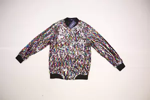 Cresay Colorful Sequin Fitted Long Sleeve Zipper Blazer Bomber Jacket Women's L - Picture 1 of 11