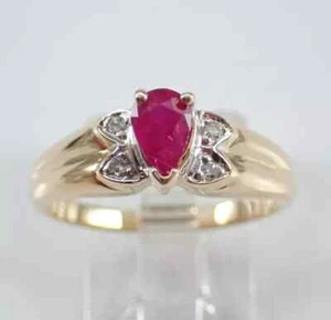 14K Yellow Gold Plated 1.20Ct Pear Lab Created Red Ruby Wedding Solitaire Ring - Picture 1 of 7