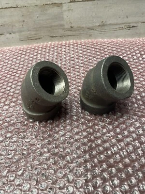 LOT OF 2 NOS 300 WSP MI AAR 1 1/4" Iron Threaded Elbow 45 Degree Pipe Fitting - Image 1 of 4