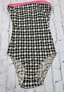 Gottex One Piece Bathing Suit Swimsuit Pink Black White Sheer 90s VINTAGE SIZE 8 - Picture 1 of 9