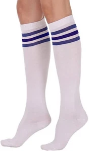 2 pairs Angelina Knee High Socks for Women, White w/ Stripes 9-11, Blue & Purple - Picture 1 of 6