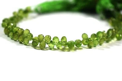 Wholesale Price Natural Green peridot Faceted Teardrop Gemstone Beads 8" Strand - Image 1 of 4