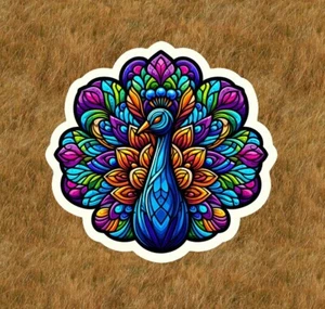 Beautiful peacock in a stained glass design waterproof vinyl sticker- many sizes - Picture 1 of 1