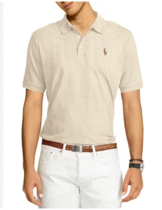 POLO RALPH LAUREN Para Hombre Calce Clásico Entrelazado Camisa Polo Talla S -Sand Heather Nuevo Sin Etiquetas - Imagen 1 de 5