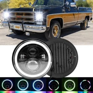 FIT for GMC C15/C25 C35 1975-1978 Pair RGB 7 inch ROUND Headlights High/Low - Picture 1 of 15