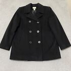 L.L. Bean Peacoat Womens Size 20 Reg Black Double Breasted Wool Blend Thinsulate