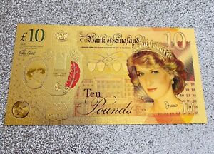 Ten Pound Princess Diana Note Gold Foiled Banknote, Last Rose Of England